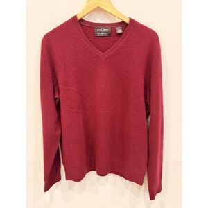 Black Brown 1826 Men's 100%‎ Cashmere V-Neck Sweater Medium Burgundy Red